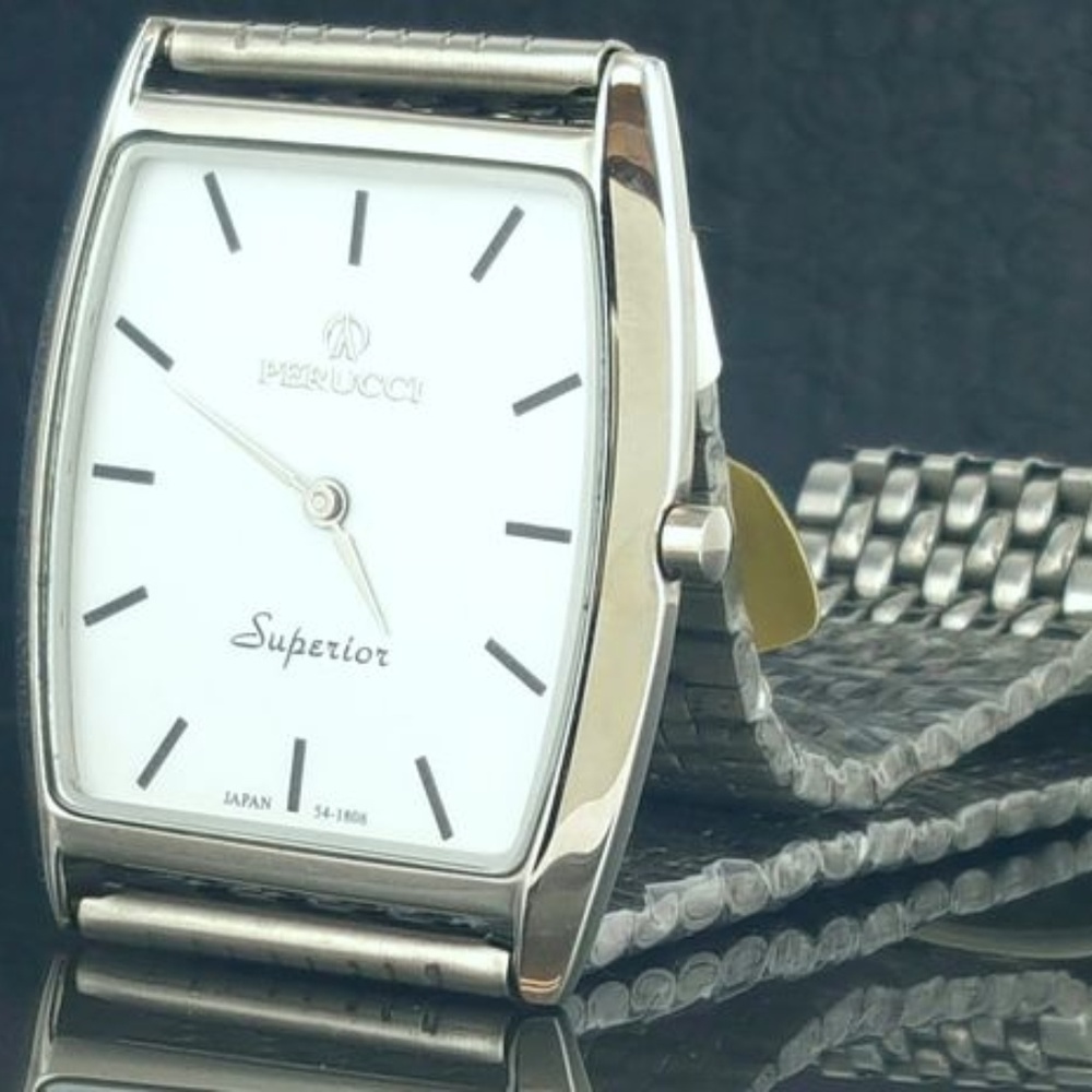 Perucci Superior Super Slim Watch Silver Tone Whit
